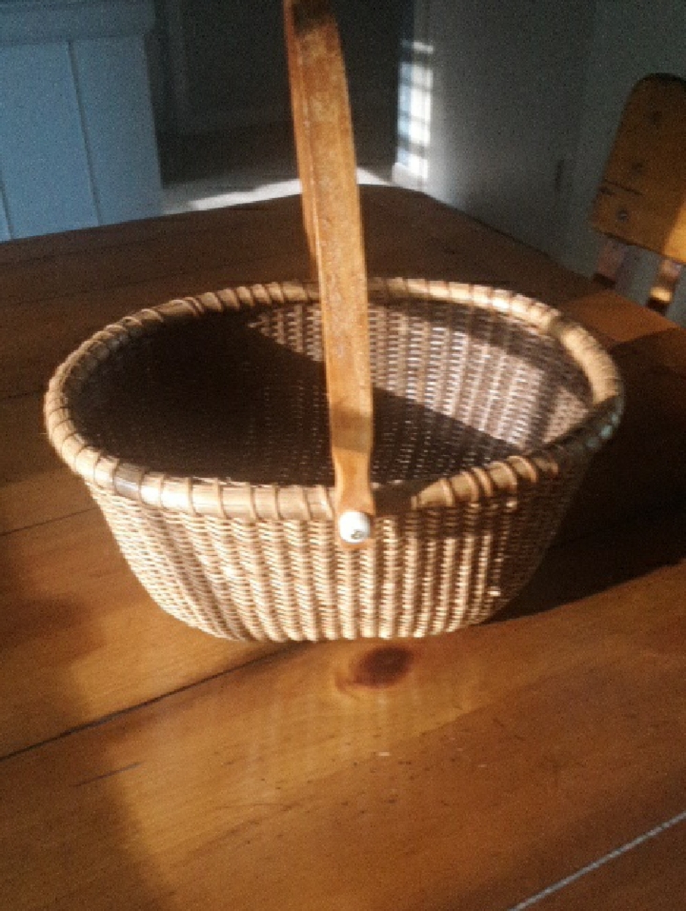 Woven  Basket with Wooden Handle - Natural Tan